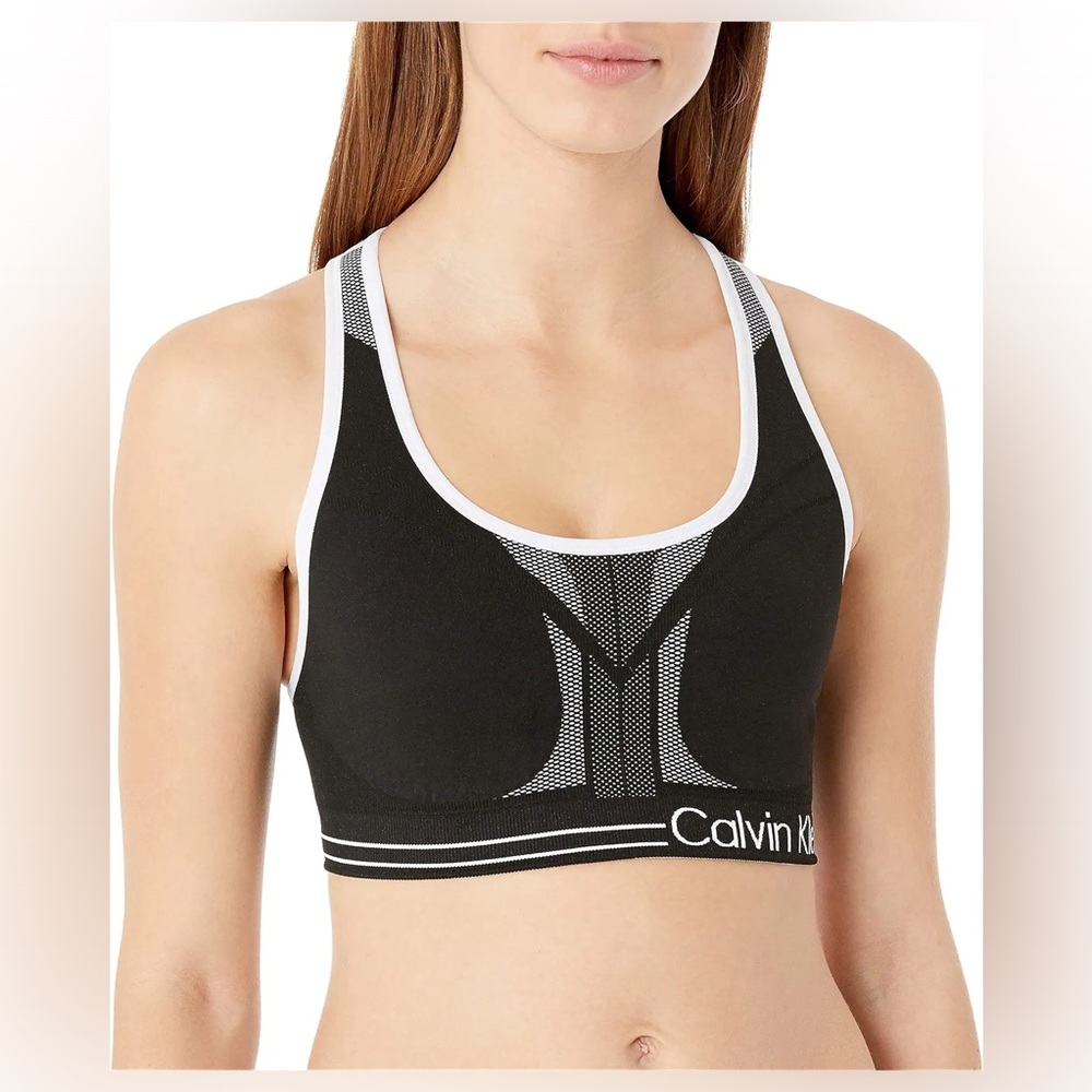 (2X:NWT) $39.50|Calvin Klein Reversible Performance Sports Bra, Black/White